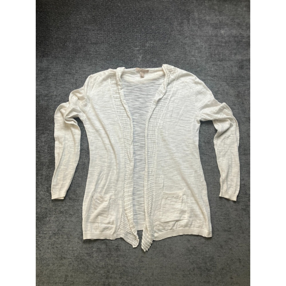 Banana Republic Cardigan Sweater Womens Large White Knitted Classic Open Front